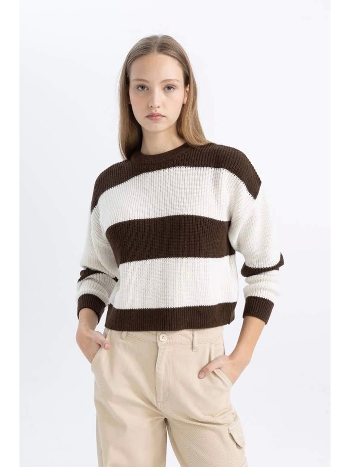 DeFacto Sweter w kolorze brązowo-białym rozmiar: S