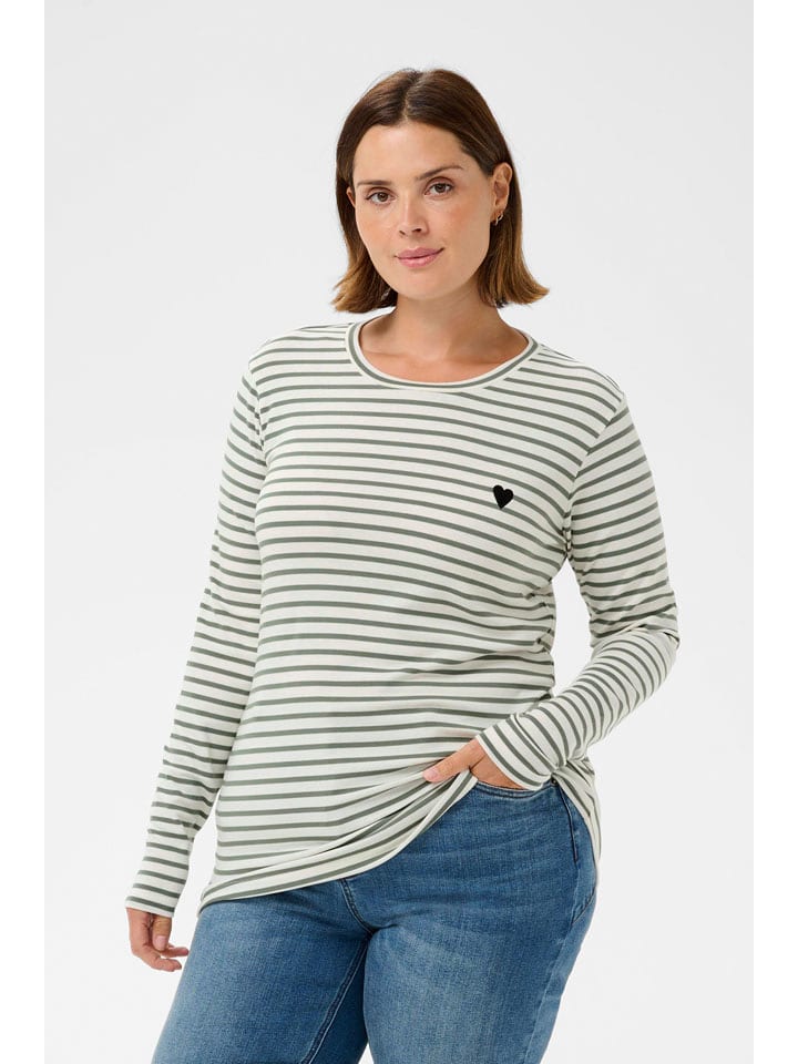 KAFFE curve Koszulka "Clia" w kolorze zielono-kremowym rozmiar: L