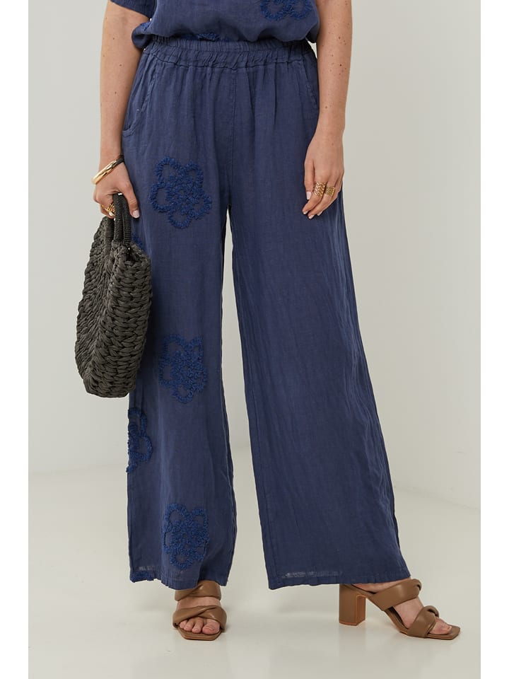 Rodier Lin Lniane spodnie w kolorze granatowym rozmiar: XL/XXL