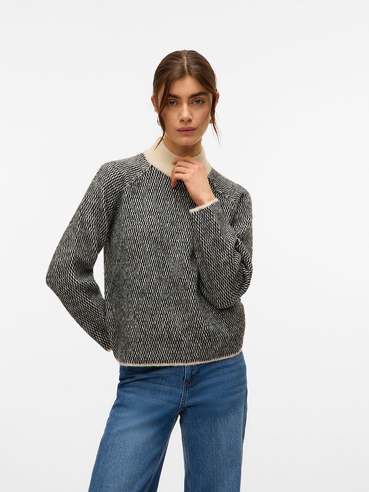 Vero Moda Sweter w kolorze beżowo-czarnym rozmiar: XS