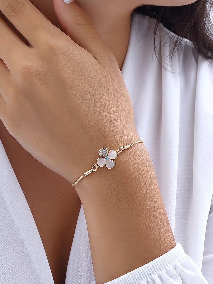 Nakkash Pozłacana bransoletka z cyrkoniami i masą perłową rozmiar: onesize