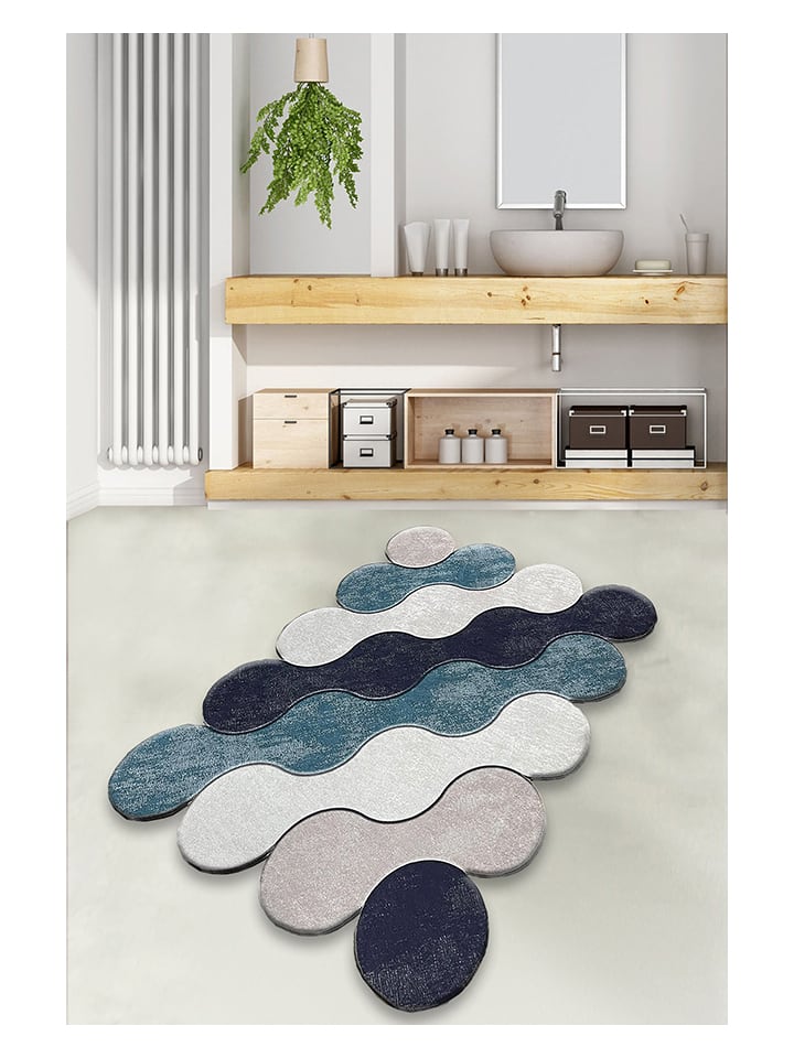 Colourful Cotton Dywanik łazienkowy "Circle" w kolorze granatowo-niebiesko-kremowym rozmiar: 70x120 cm