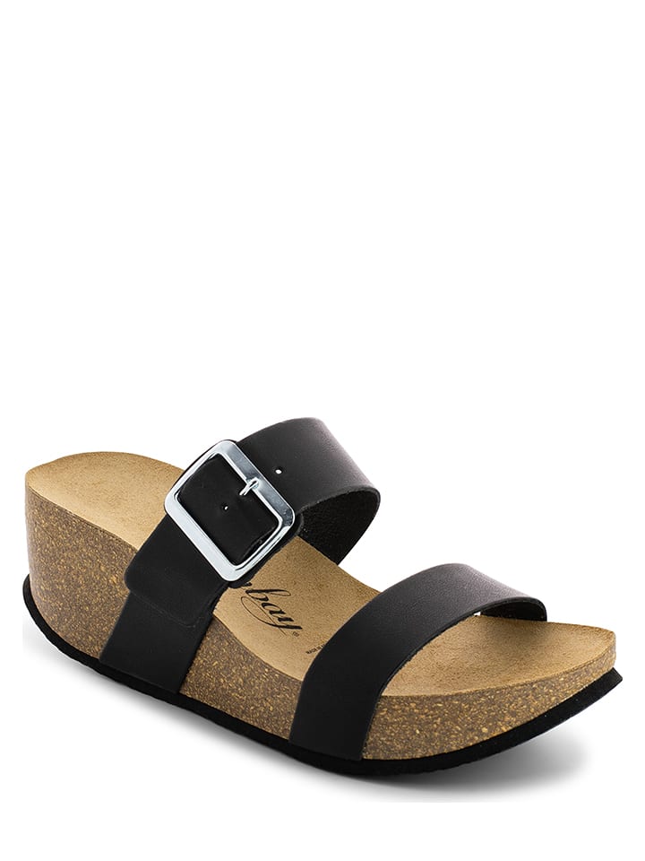 Sunbay Skórzane klapki w kolorze czarnym na koturnie rozmiar: 41