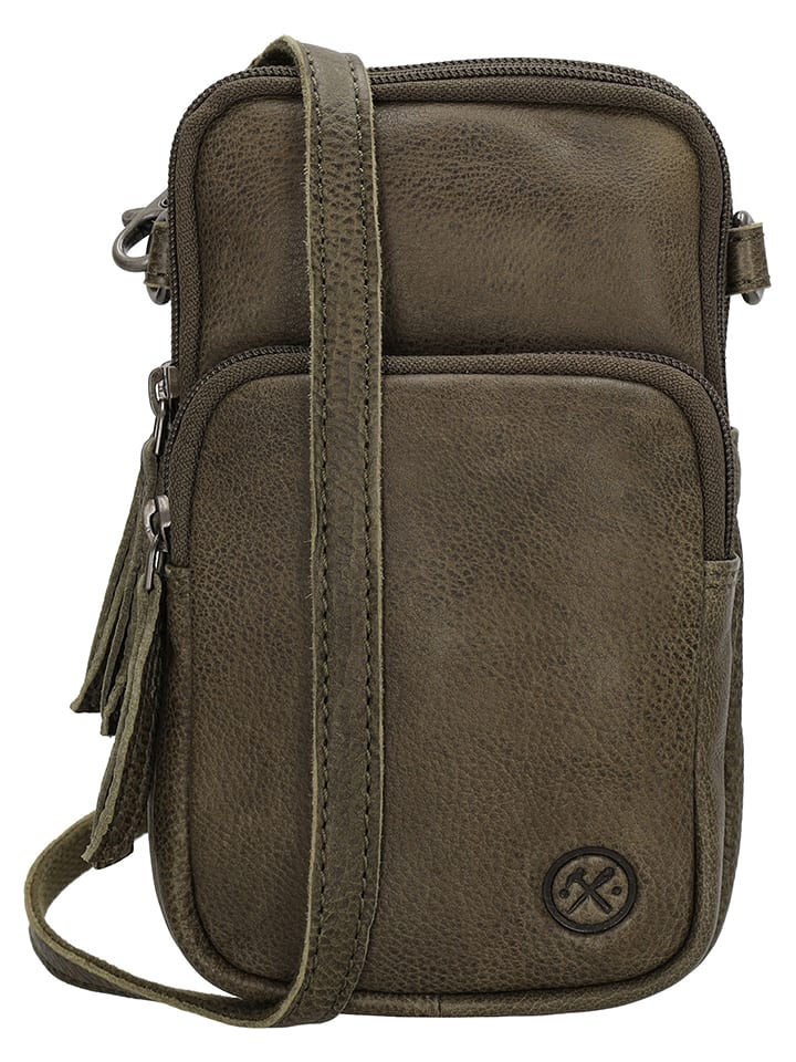 HIDE & STITCHES Skórzana torebka w kolorze khaki na telefon - 10 x 17 x 4 cm rozmiar: onesize