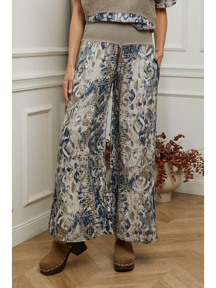 Plume Lniane spodnie "Jasmina" w kolorze szarobrązowo-niebieskim rozmiar: XXL