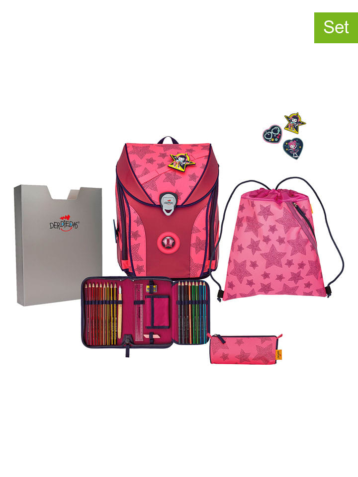 DerDieDas 6-częściowy zestaw szkolny "ErgoFlex Easy - Neon Star" w kolorze różowym rozmiar: onesize