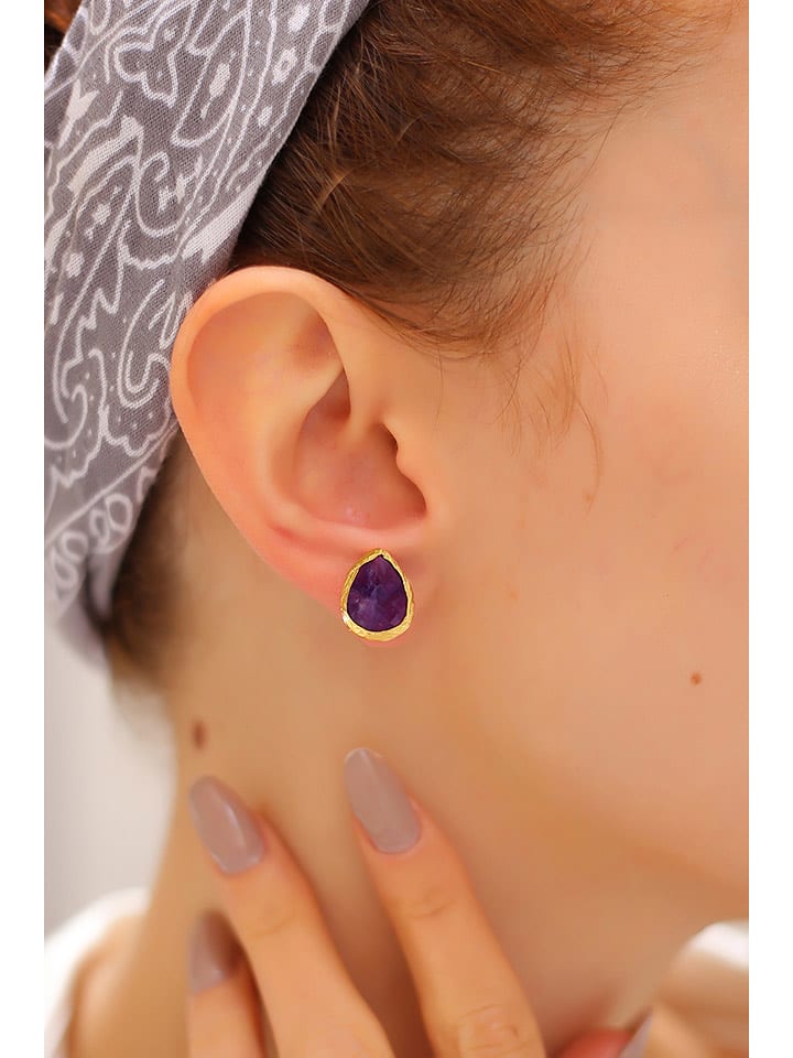 Pierres delicates Pozłacane kolczyki-wkrętki z ametystami rozmiar: onesize