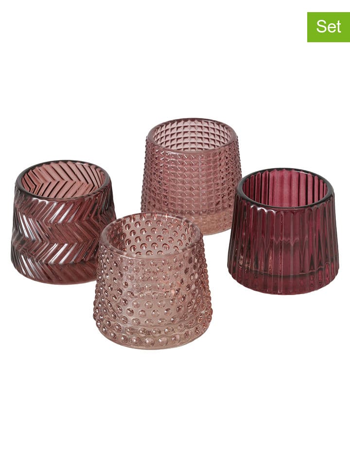 Boltze Świeczniki (4 szt.) "Sabena" w kolorze czerwono-jasnoróżowym - wys. 7 cm rozmiar: onesize