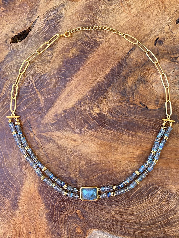 Taboo Pozłacany naszyjnik z labradorytami - dł. 40 cm rozmiar: onesize