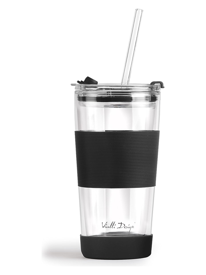 Vialli Design Szklanka termiczna w kolorze czarnym ze słomką - 600 ml rozmiar: onesize