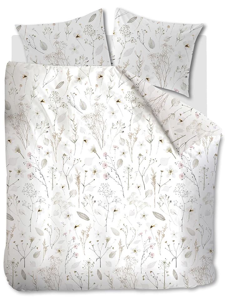 Beddinghouse Komplet pościeli satynowej "Emeli" w kolorze biało-beżowym rozmiar: 200x200/220 cm