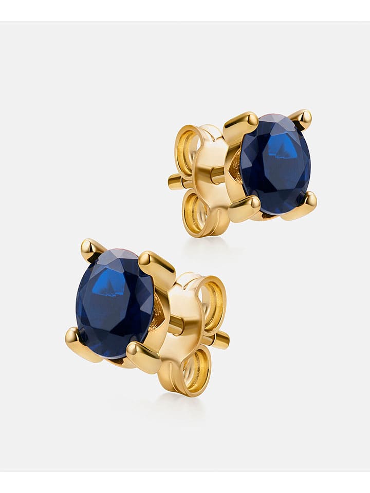 Revoni Złote kolczyki-wkrętki z szafirem rozmiar: onesize