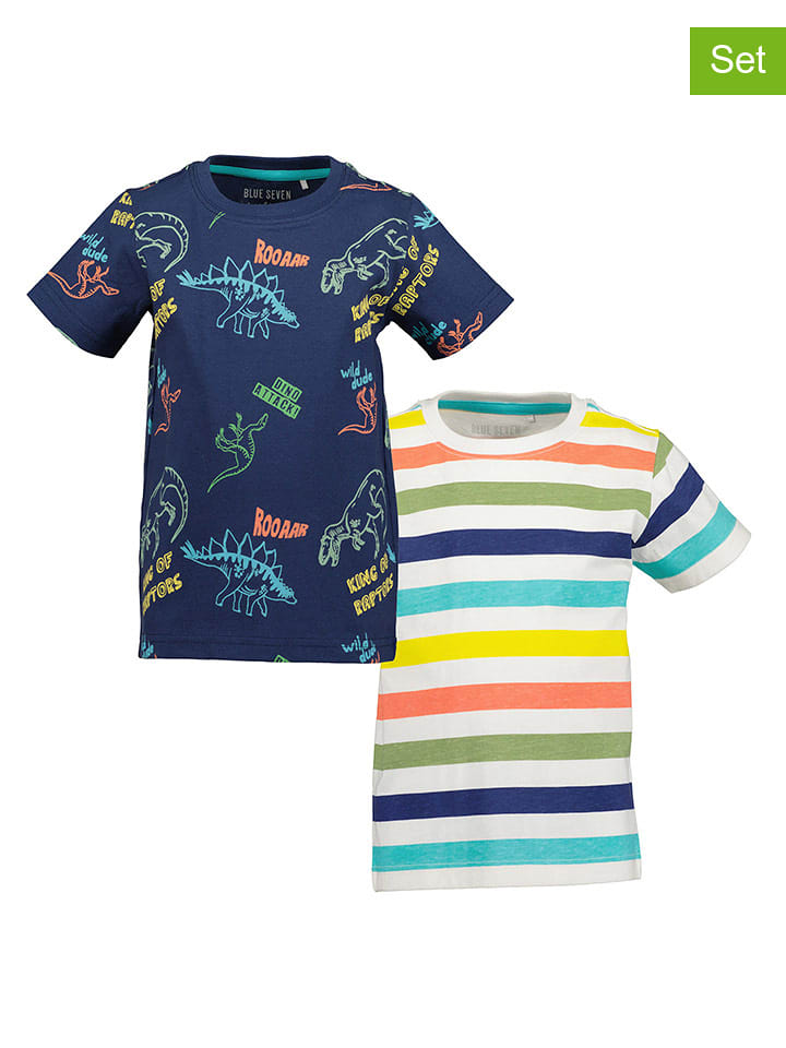 Blue Seven Koszulki (2 szt.) w kolorze granatowym ze wzorem rozmiar: 110