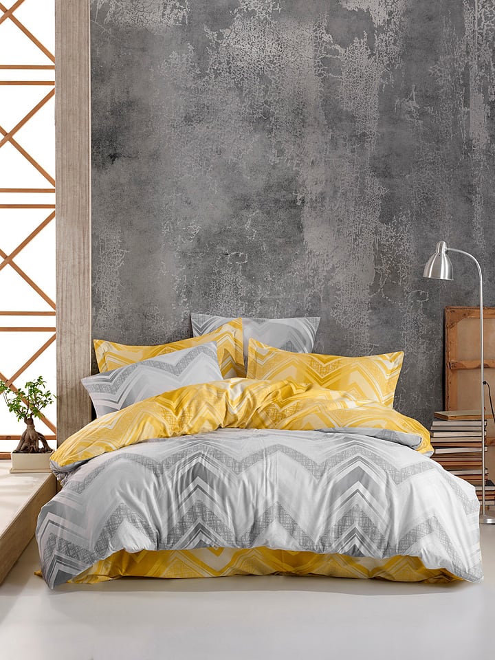 Elizabed Komplet pościeli renforcé "Gray" w kolorze szaro-żółtym rozmiar: 135x200 cm