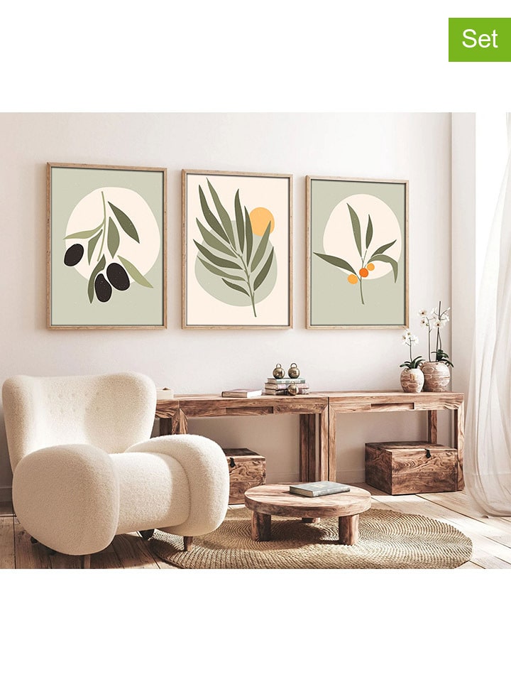 ABERTO DESIGN Druki artystyczne (3 szt.) w drewnianej ramce rozmiar: 50x70 cm