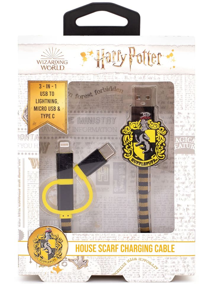 Harry Potter Kabel 3w1 "Hogwarts Hufflepuff" w kolorze żółto-czarnym - dł. 80 cm rozmiar: onesize