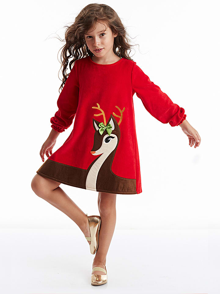 Denokids Sukienka "Little Deer Christmas" w kolorze czerwonym rozmiar: 98