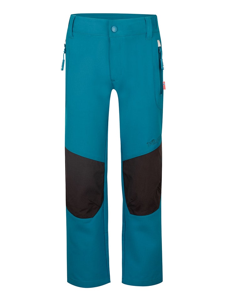 Trollkids Spodnie softshellowe "Lysefjord" w kolorze niebiesko-czarnym rozmiar: 122