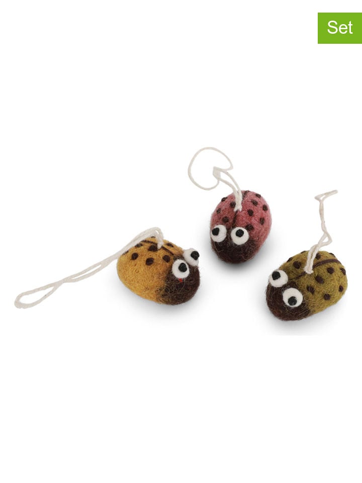 Gry & Sif Zawieszki dekoracyjne (3 szt.) w kolorze żółto-zielono-czerwonym - 2 x 3 cm rozmiar: onesize