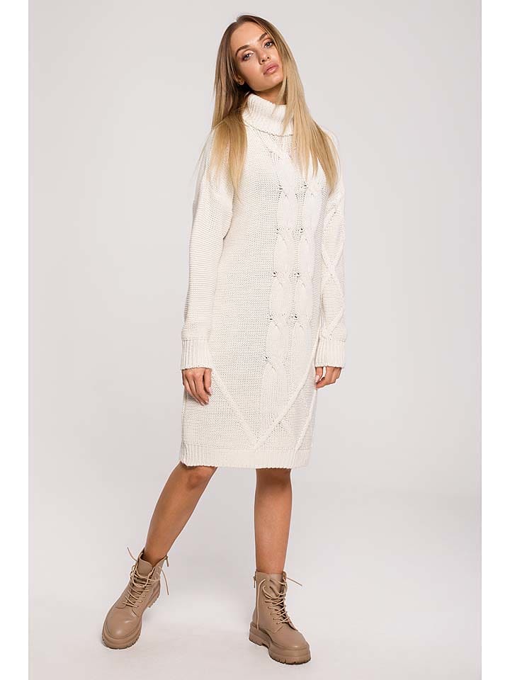 made of emotion Sukienka dzianinowa w kolorze kremowym rozmiar: L/XL