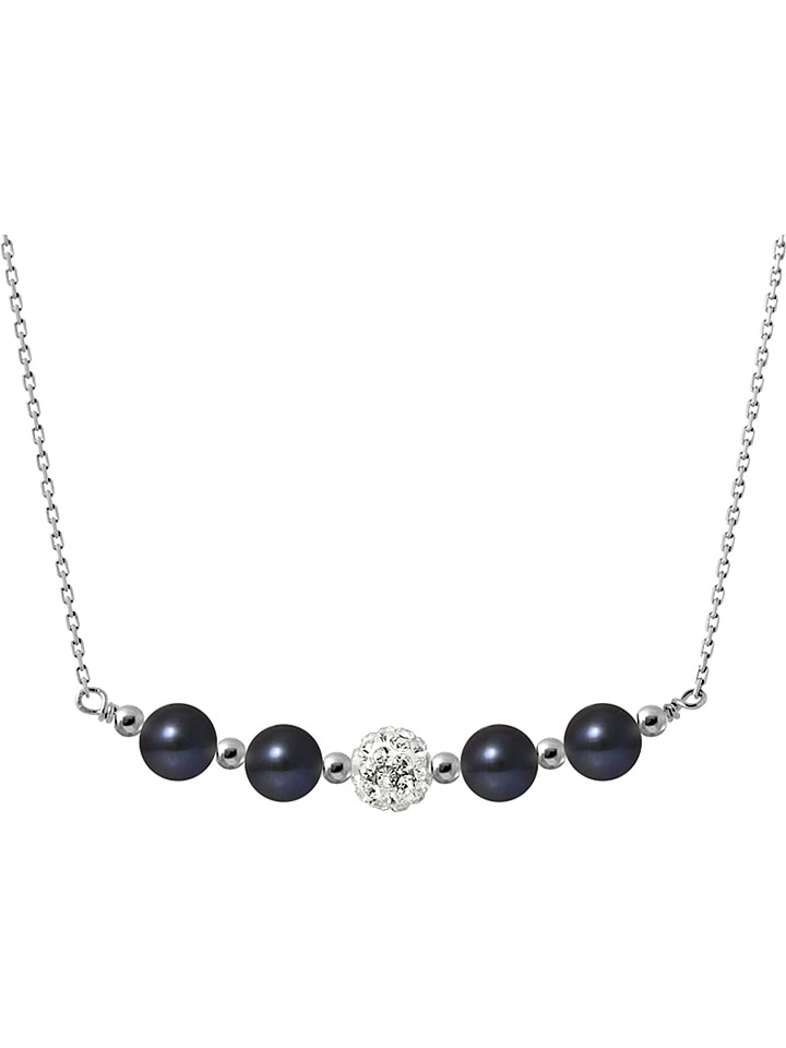 Pearline Srebrny naszyjnik z kryształkami i perłami w kolorze tahiti - dł. 38 cm rozmiar: onesize