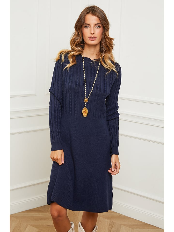 Joséfine Sukienka dzianinowa "Garcy" w kolorze granatowym rozmiar: L