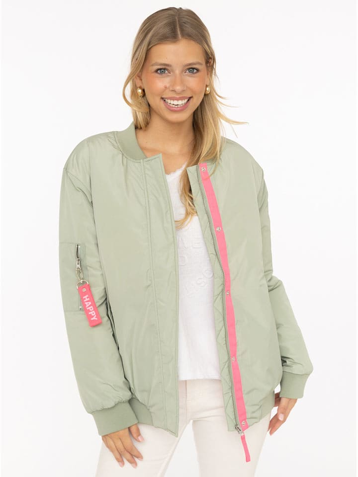 Zwillingsherz Kurtka "Happy" w kolorze jasnozielono-różowym rozmiar: L
