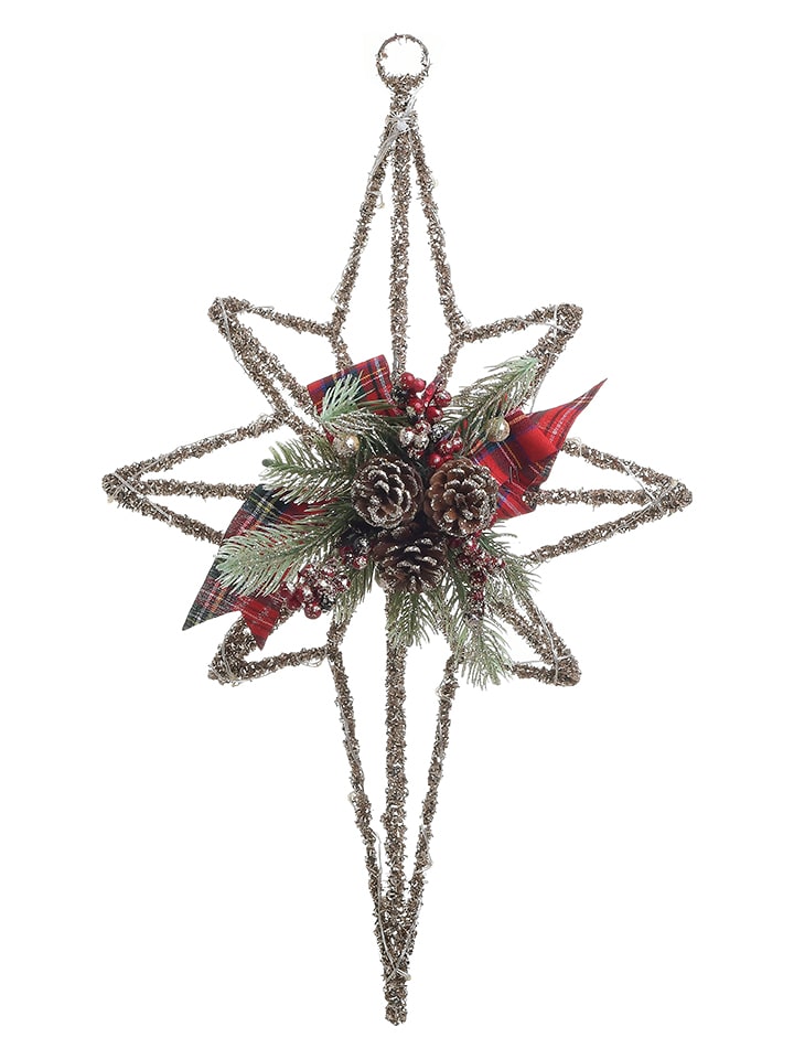 InArt Dekoracyjna gwiazda w kolorze złoto-czerwono-zielonym - 30 x 47 x 7 cm rozmiar: onesize
