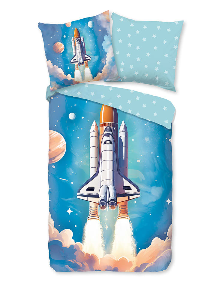 Good Morning Komplet pościeli flanelowej "Fred" w kolorze niebieskim rozmiar: 135x200 cm