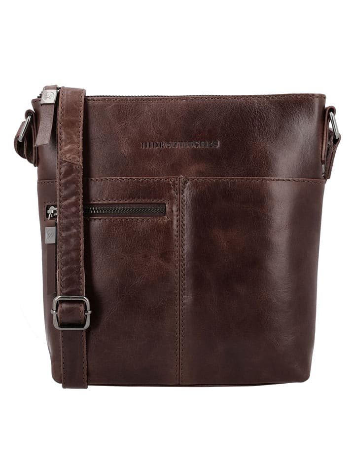 HIDE & STITCHES Skórzana torebka "Porto" w kolorze ciemnobrązowym - 23 x 23 x 4 cm rozmiar: onesize