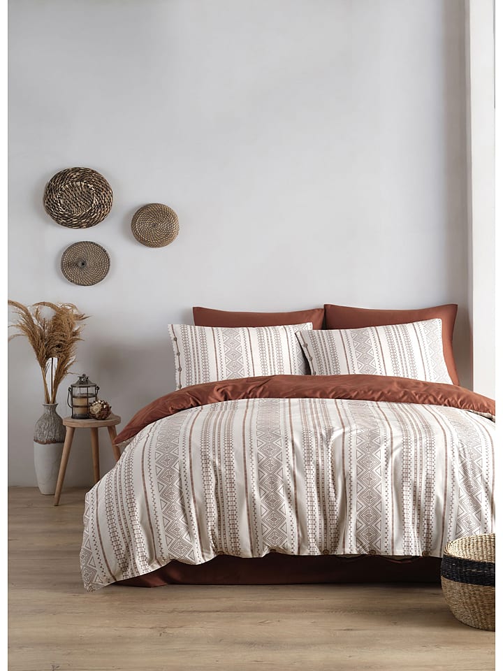 Elizabed Komplet pościeli satynowej w kolorze brązowo-kremowym rozmiar: 135x200 cm