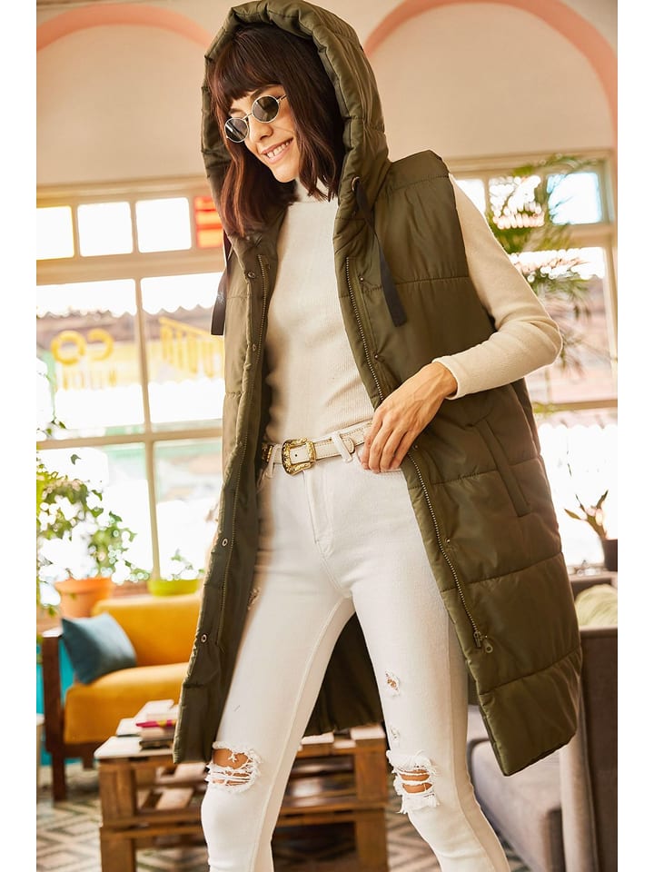 Olalook Kamizelka pikowana w kolorze khaki rozmiar: S