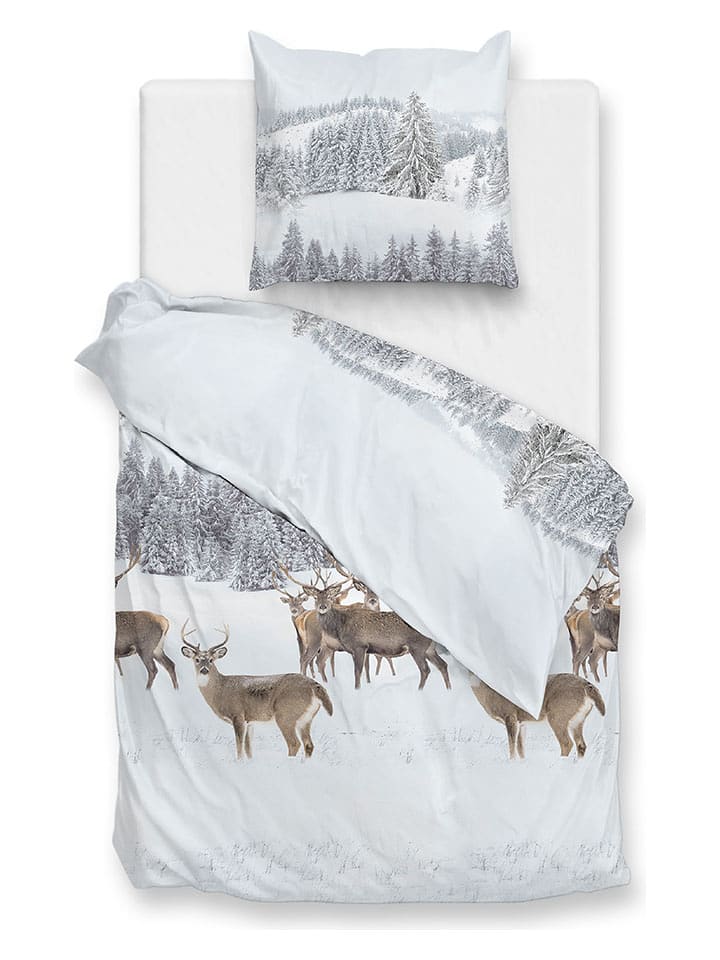 HNL Komplet pościeli flanelowej "Cervo" w kolorze białym rozmiar: 155x220 cm