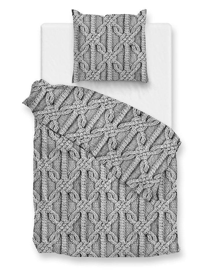 HNL Komplet pościeli flanelowej "Corda" w kolorze szarym rozmiar: 155x220 cm