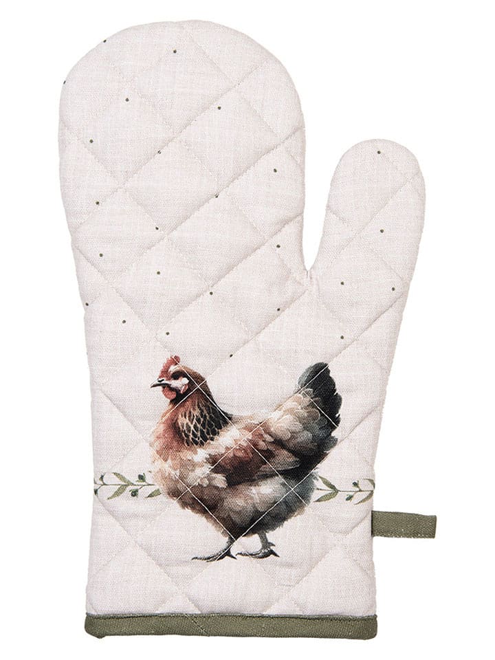 Clayre & Eef Rękawica kuchenna w kolorze kremowo-oliwkowym - 30 x 18 cm rozmiar: onesize