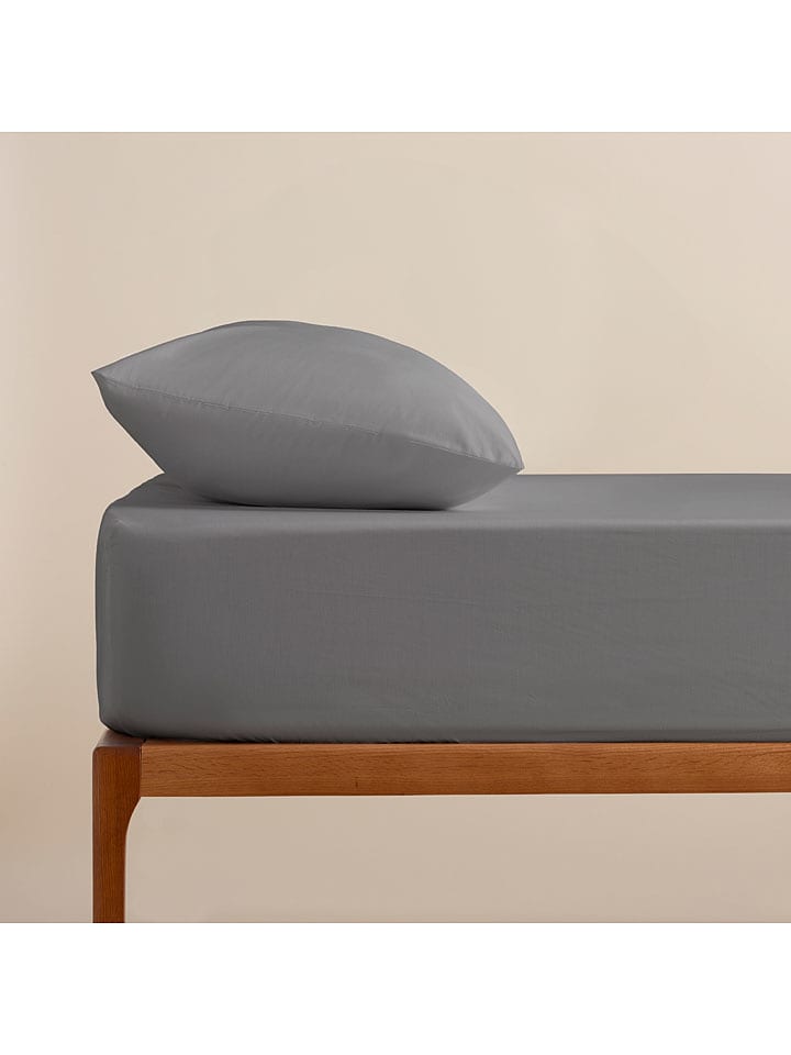 Pierre Cardin Perkalowe prześcieradło w kolorze szarym na gumce rozmiar: 150x200 cm