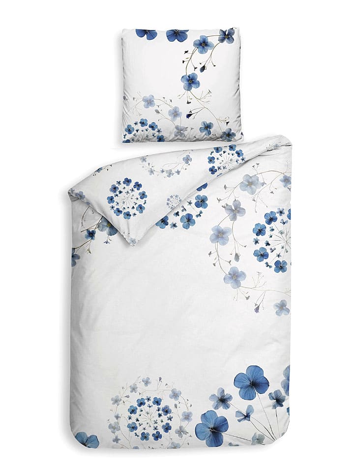 Heckett Lane Komplet pościeli satynowej "Zoe" w kolorze niebiesko-białym rozmiar: 155x220 cm