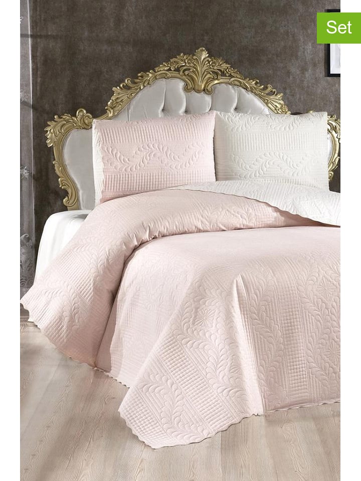 Colourful Cotton 3-częściowy zestaw "Sanem" w kolorze jasnoróżowo-białym rozmiar: 230x250 cm