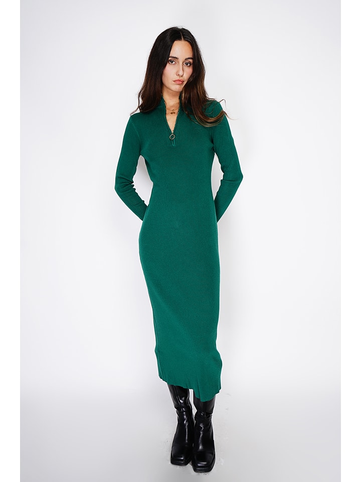 ASSUILI Kaszmirowa sukienka dzianinowa w kolorze ciemnozielonym rozmiar: 34