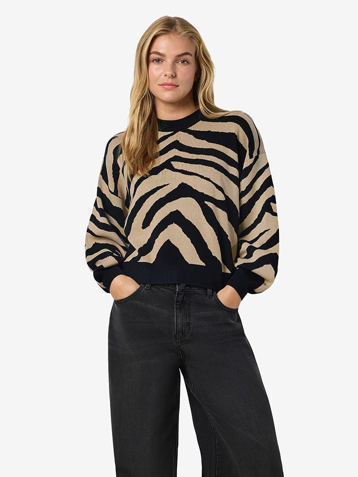 Noisy may Sweter w kolorze beżowo-czarnym rozmiar: L