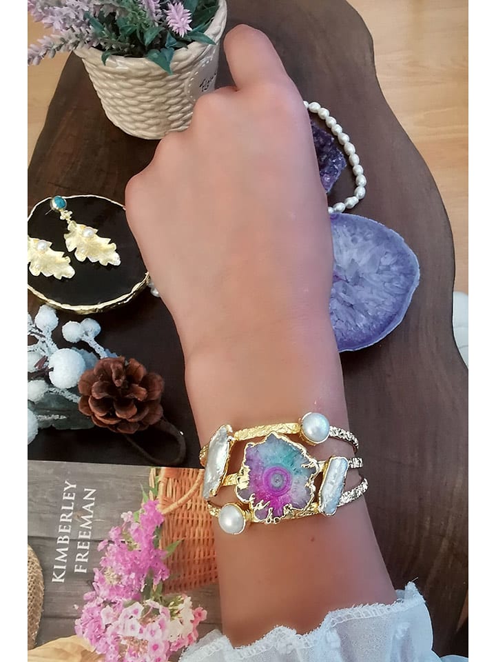 Pierres delicates Pozłacana bransoletka z masą perłową i kwarcem rozmiar: onesize