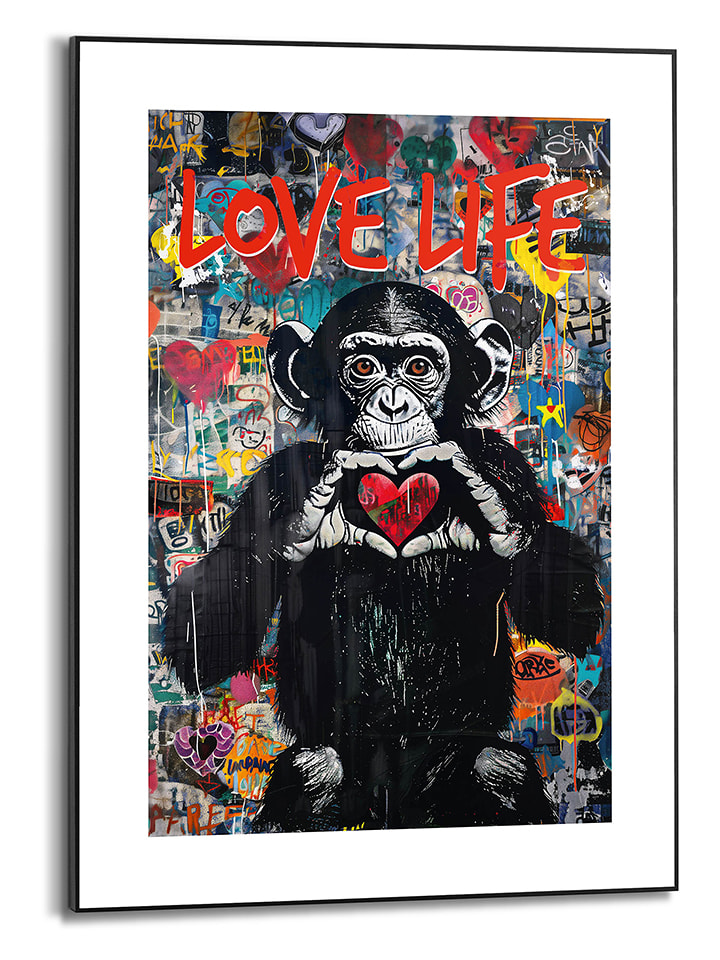 Orangewallz Druk artystyczny "Love Life Monkey" w ramce rozmiar: 50x70 cm
