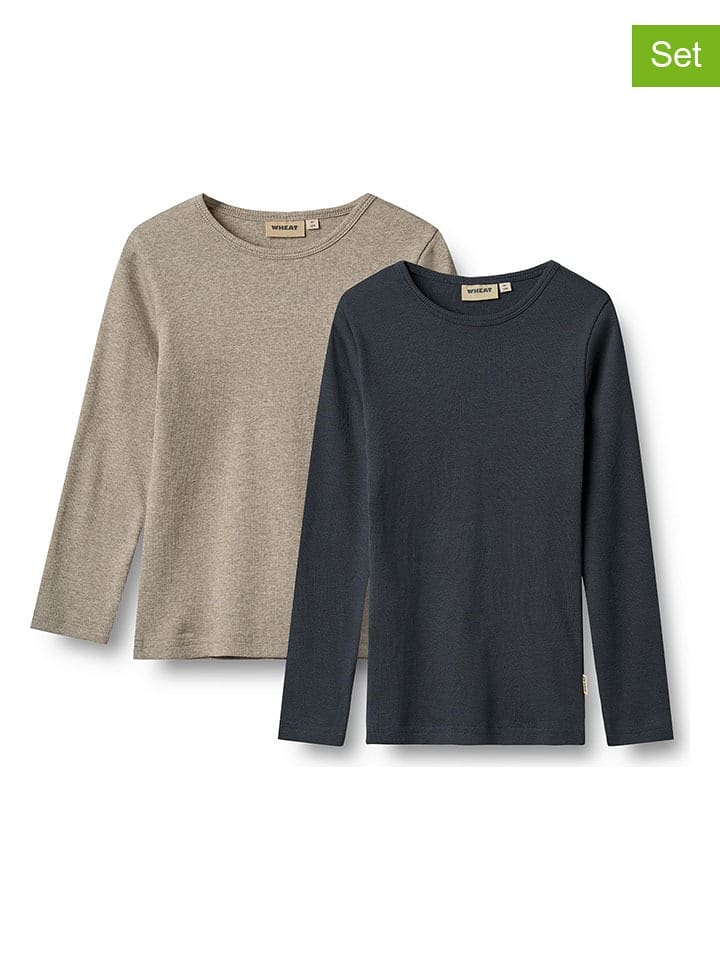 Wheat Koszulki (2 szt.) "Stig" w kolorze jasnobrązowo-granatowym rozmiar: 128