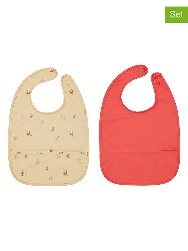 OYOY mini Śliniaczki (2 szt.) "Dino" w kolorze beżowym i czerwonym rozmiar: onesize