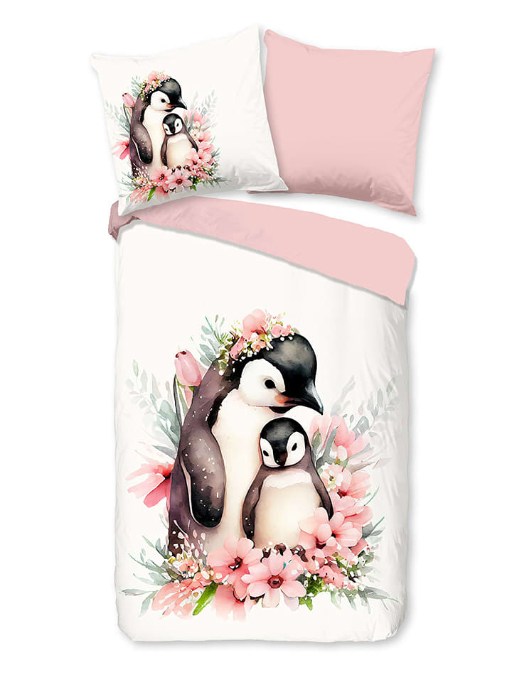 Good Morning Komplet pościeli flanelowej "Penny" w kolorze jasnoróżowo-białym rozmiar: 135x200 cm