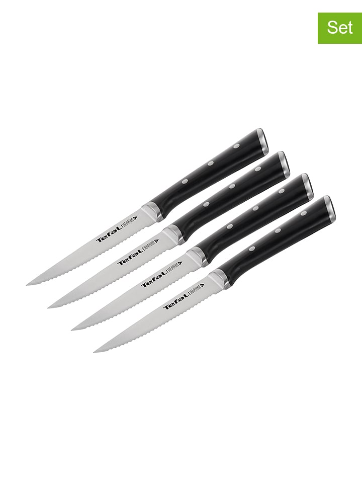 Tefal Noże (4 szt.) "Ice Force" w kolorze srebrno-czarnym do steków - dł. 11 cm rozmiar: onesize