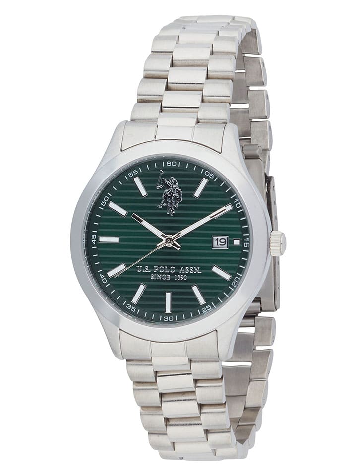 U.S. Polo Assn. Zegarek kwarcowy w kolorze srebrno-ciemnozielonym rozmiar: onesize