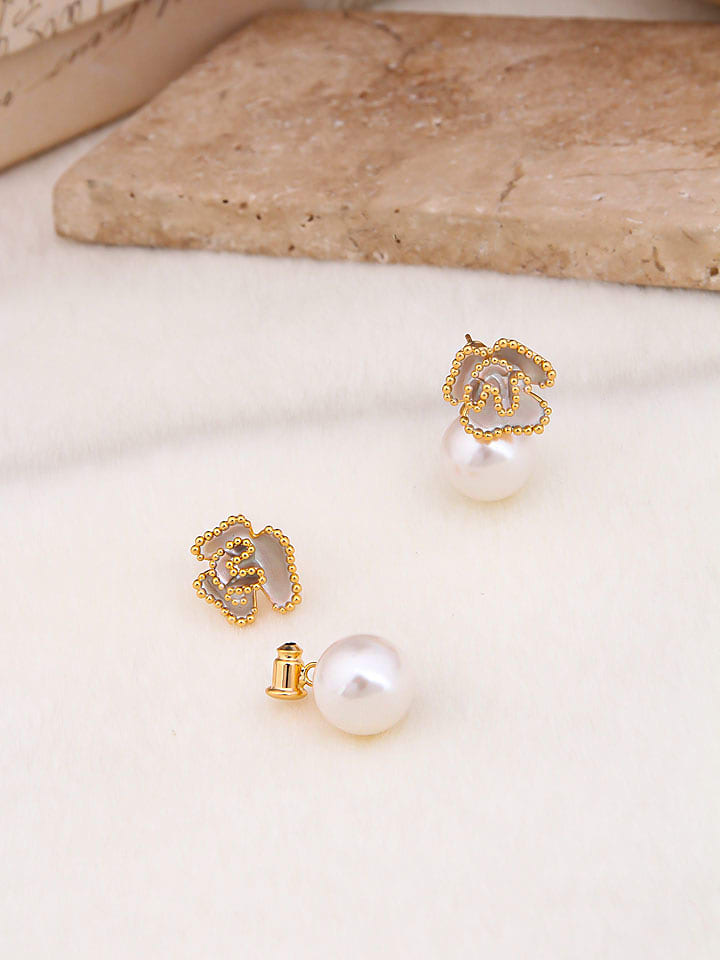 Pierres delicates Pozłacane kolczyki-wkrętki z perłami i cyrkoniami rozmiar: onesize