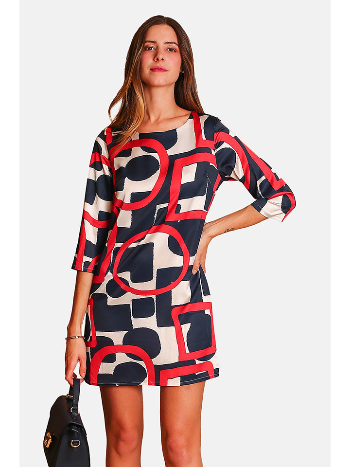 William de Faye Sukienka w kolorze czerwono-kremowo-granatowym rozmiar: 42