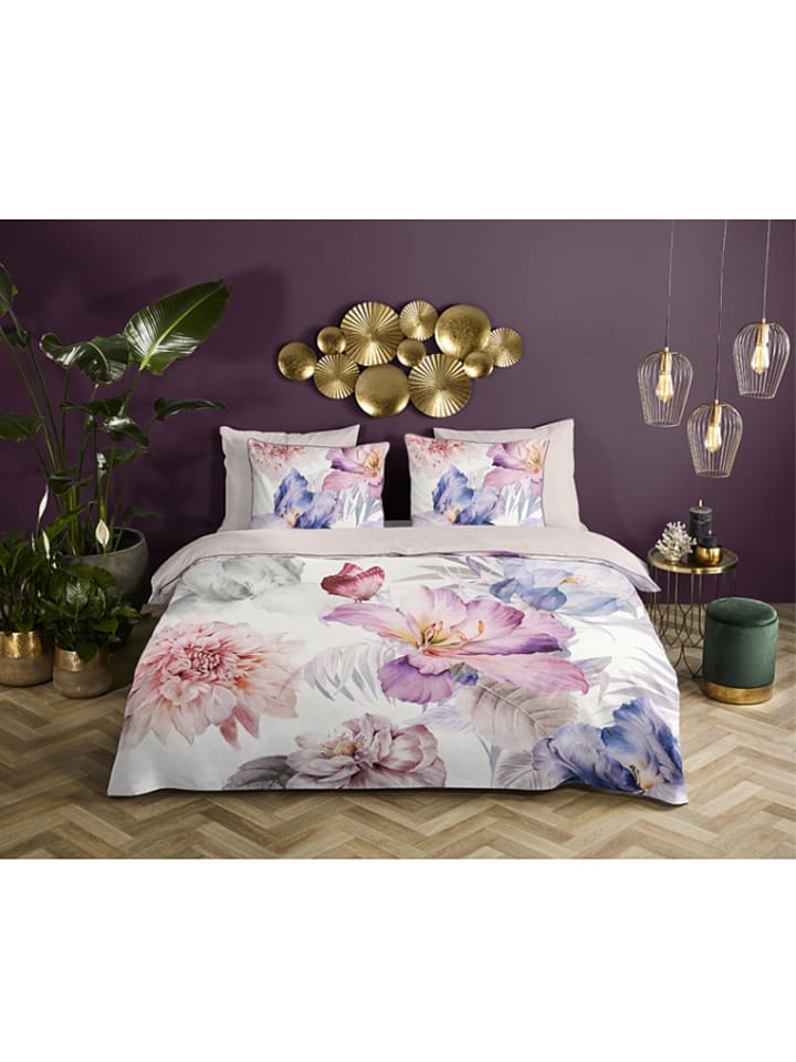 Descanso Komplet pościeli satynowej "Caen" w kolorze białym ze wzorem rozmiar: 155x220 cm